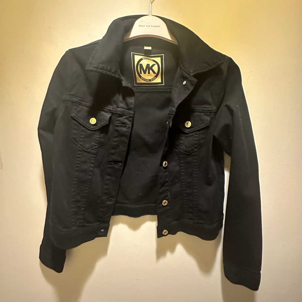 Black MK denim crop coat